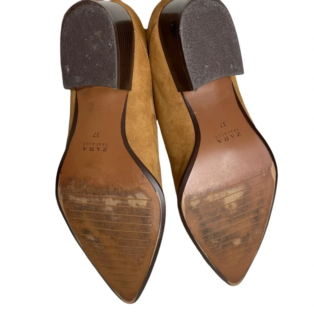 Zara Trafaluc Brown Cut Out Faux Suede Slip On Booties Size 37 US 6.5